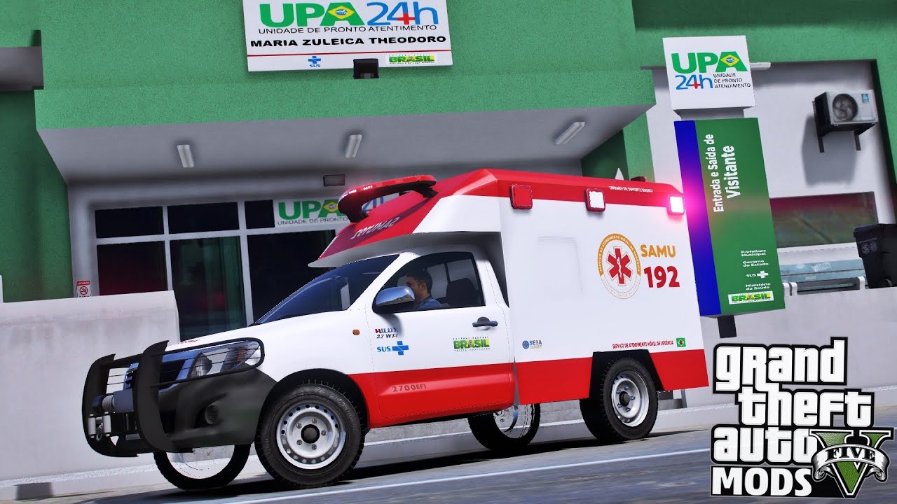 GTA V MODS - TRABALHANDO COMO MÉDICO DO SAMU | TRANSFERÊNCIA DE PACIENTE PARA A UPA 24 HORAS