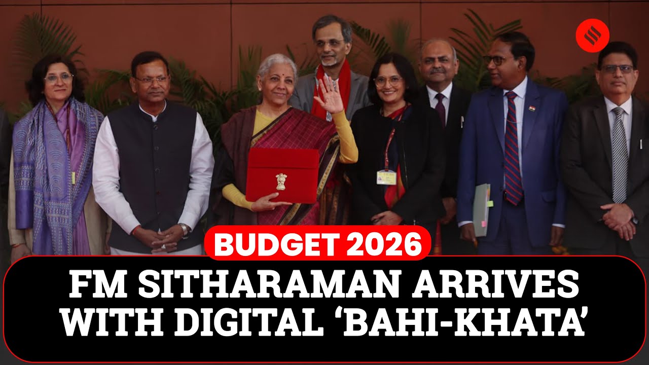 Nirmala Sitharaman Arrives In Parliament With Digital ‘Bahi-Khata’ To Present Union Budget 2026