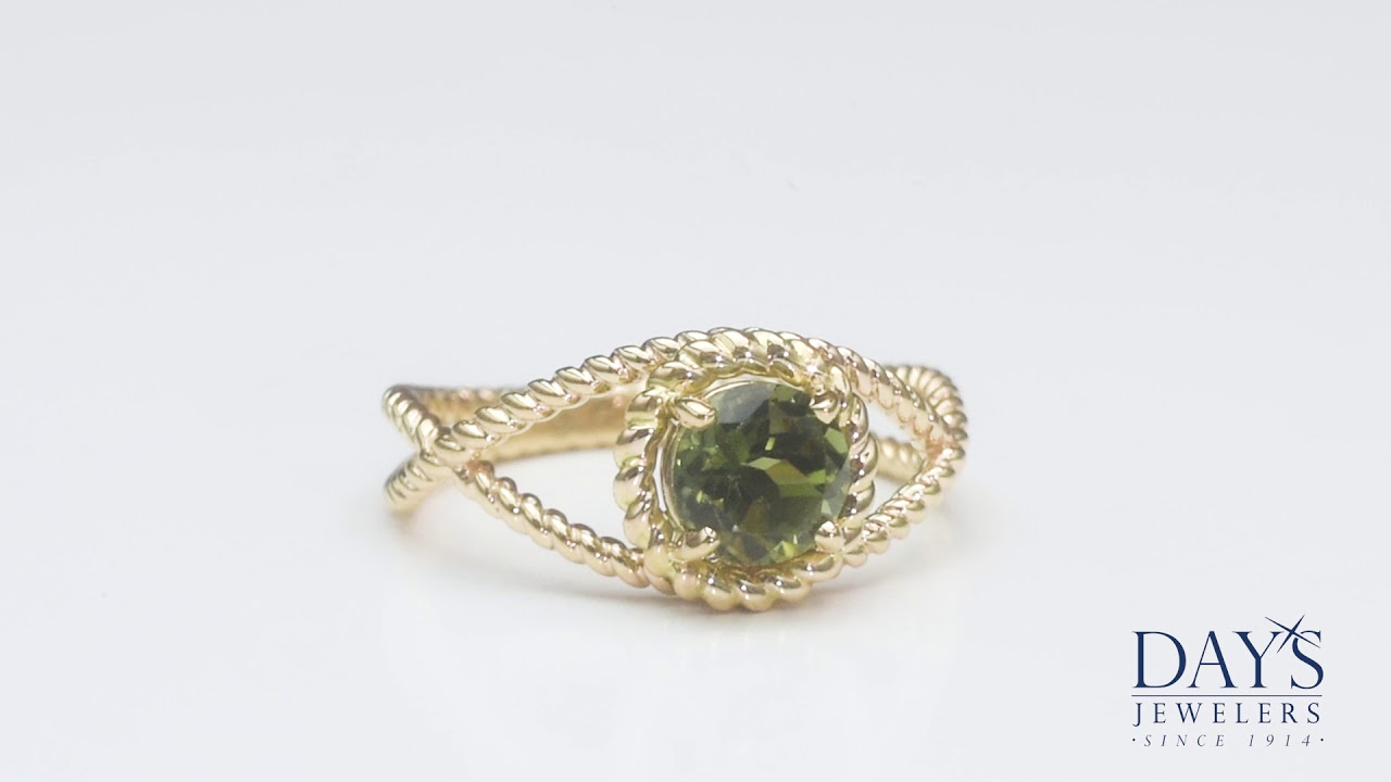 Maine Green Tourmaline Rope Ring in 14kt Yellow Gold