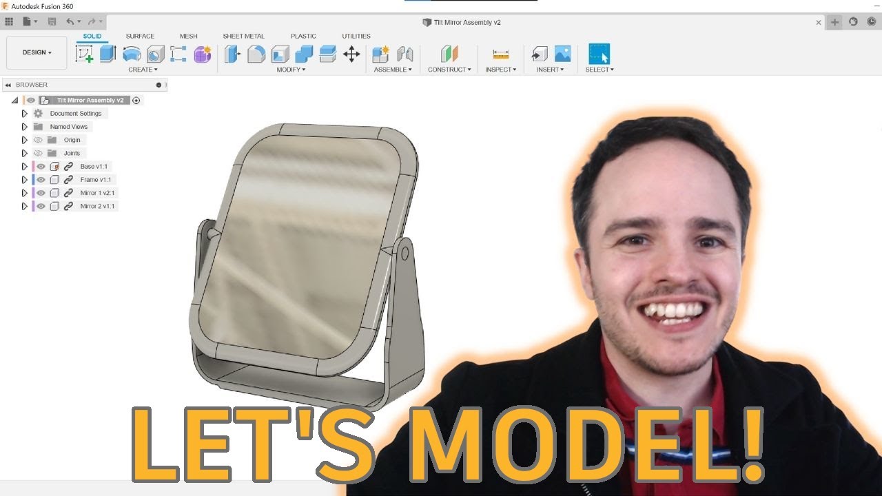 Let's Model!  - Tilting Mirror  |  How to 3D model in Autodesk Fusion 360 Tutorial (Intermediate)