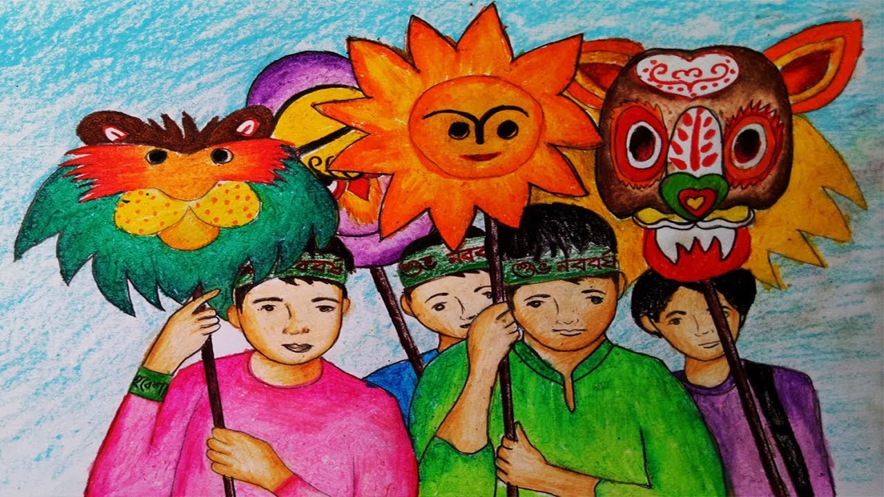 How to draw scenery of Pohela Boishakh.Step by step(easy draw)