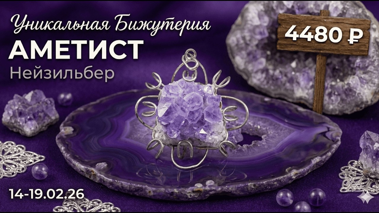 Аметист, морион, яшма в нейзильбере. Подвески, броши, комплекты до 19 февраля 2026 года.