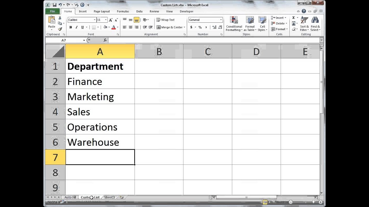 Excel Custom Fill Lists