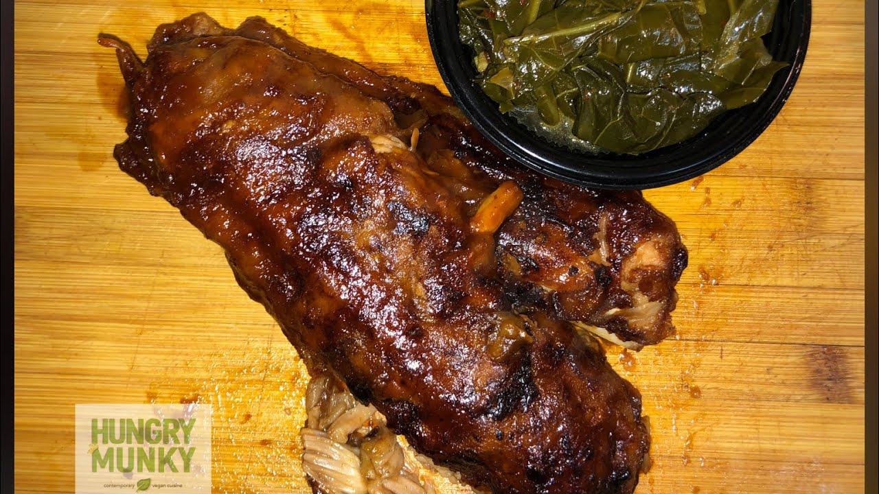 Hungry Munky | BBQ Jackfruit Ribs & Collard Greens