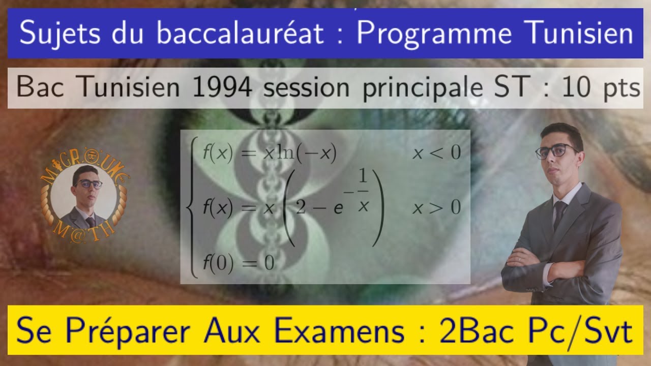 Fonctions  Logarithmes , exponentielles — Exam 1994 Principale (Tunisie) — 2 Bac Pc/Svt