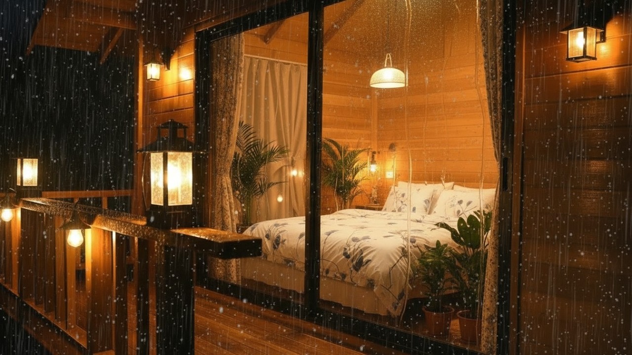 Night Rain Sounds in a Forest Cabin Room (No Ads) | Calm Ambience for Deep Sleep