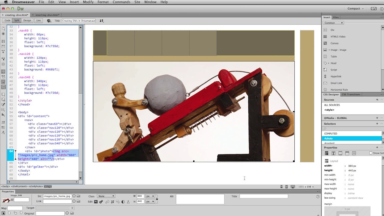 Web Design Basics | Dreamweaver | Inserting Divs & Elements