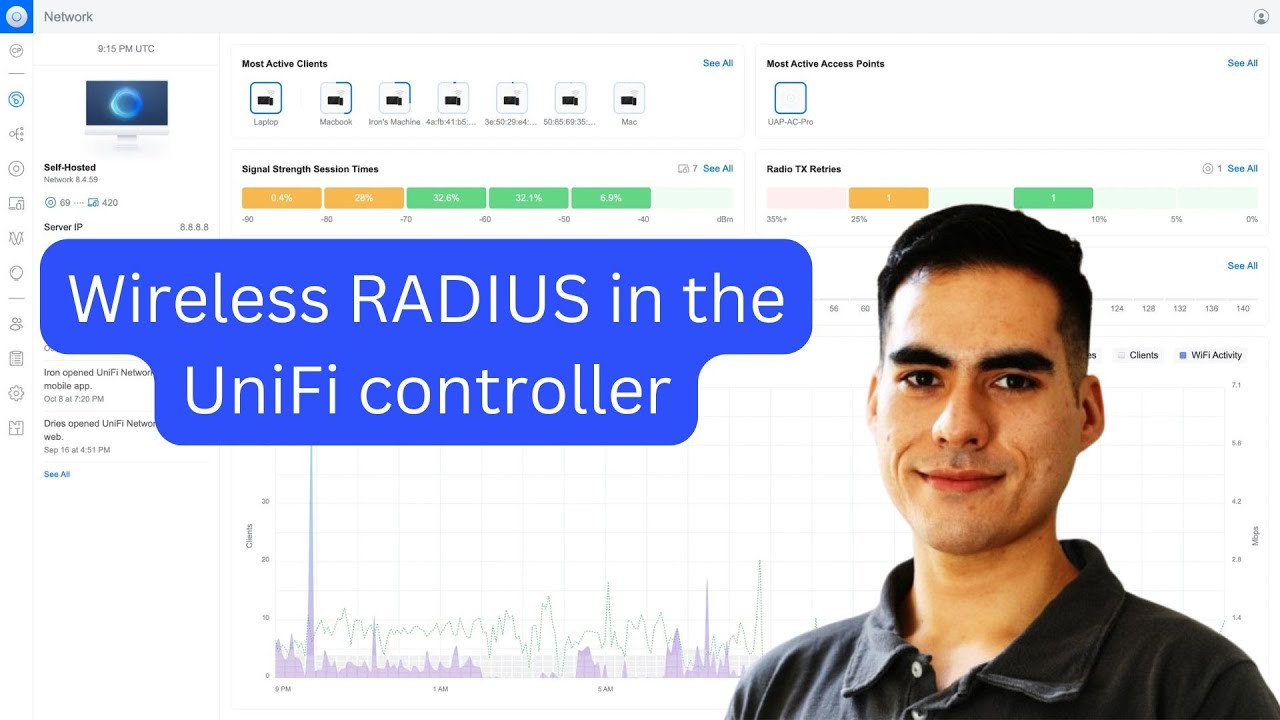 How to set up RADIUS in UniFi for wireless authentication. Built-in Server and External Server.