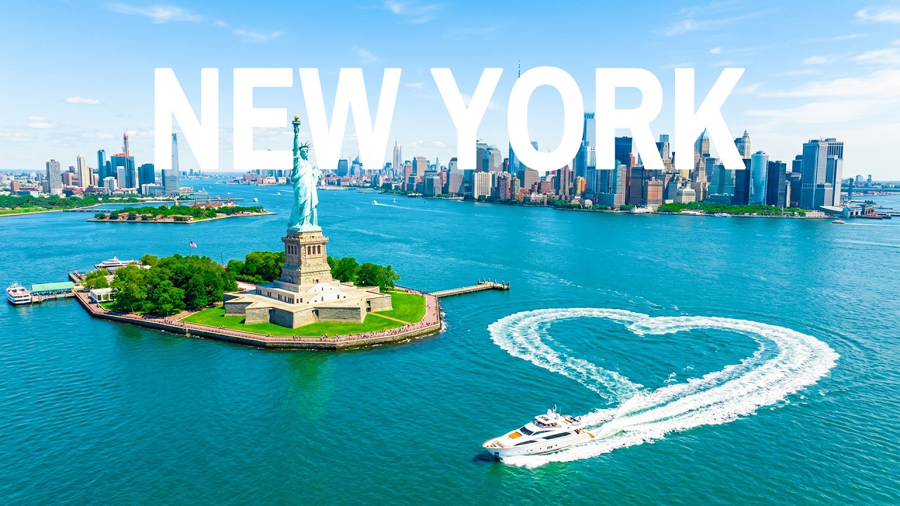 4K New York 🇺🇸 Statue of Liberty, Manhattan Skyline & Hudson River