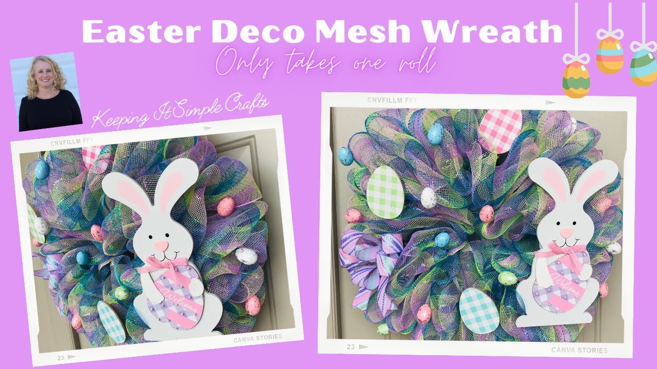 EASY EASTER BUBBLE METHOD DECO MESH WREATH DIY USING ONLY ONE ROLL OF MESH BUDGET FRIENDLY DECOR