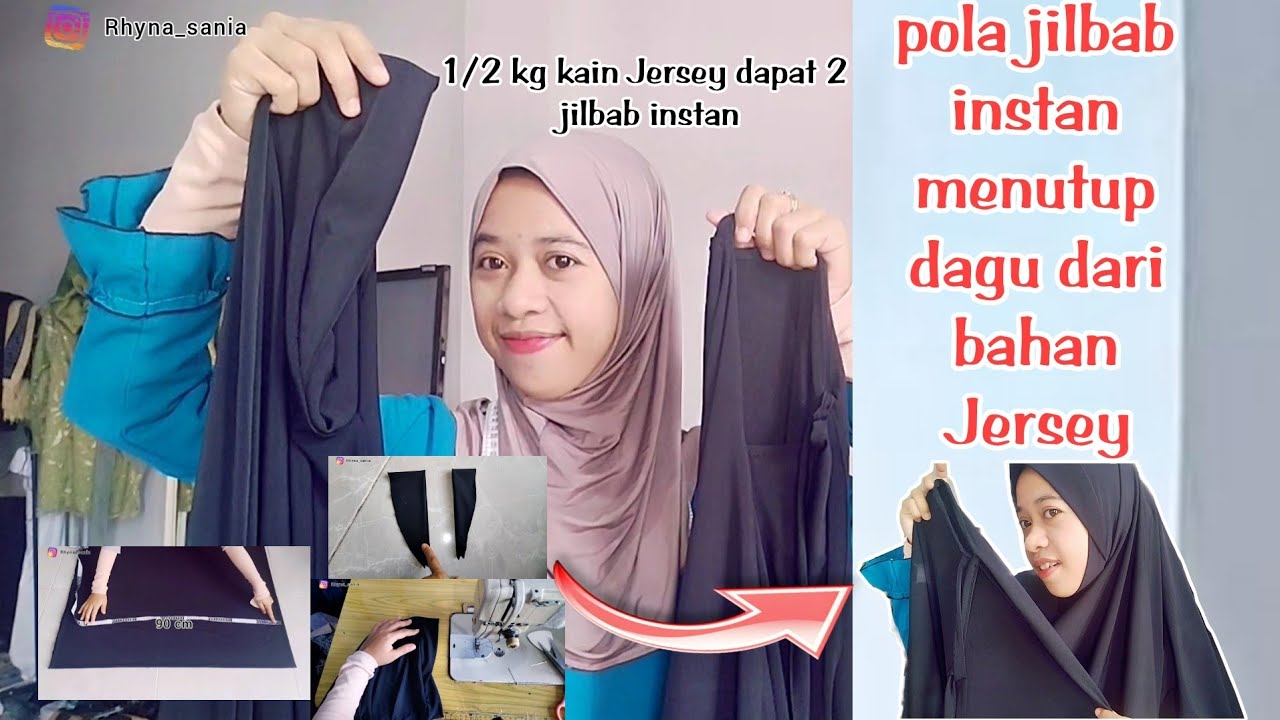 POLA DAN CARA MEMBUAT JILBAB INSTAN JERSEY MENUTUPI DAGU