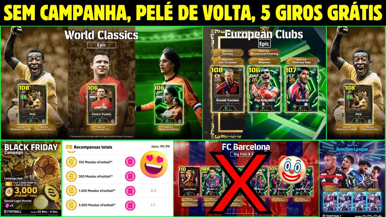 PEL&Eacute; EST&Aacute; DE VOLTA! GANHE AT&Eacute; 4 MIL MOEDAS, 5 GIROS GR&Aacute;TIS, ROM&Aacute;RIO CHEGANDO, NOVIDADES EFOOTBALL 26