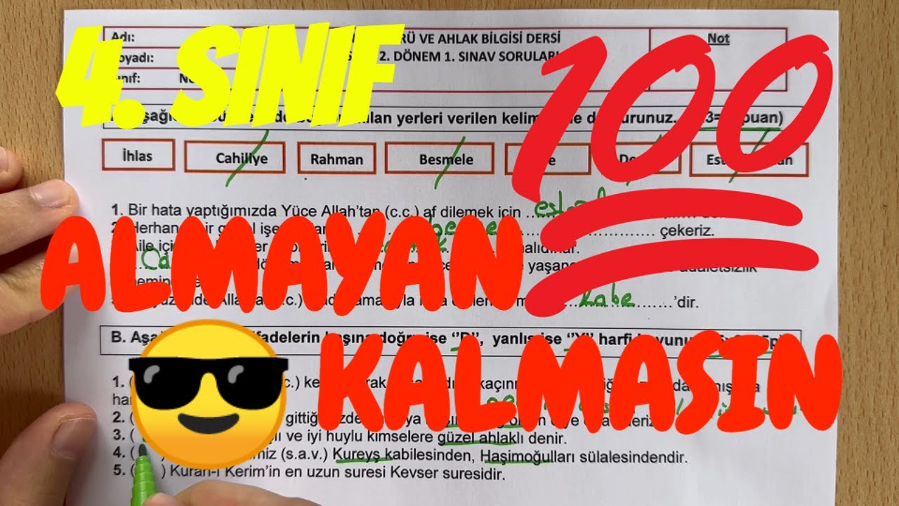 4. Sınıf Din Kültürü 2. Dönem 1. Yazılı Soruları