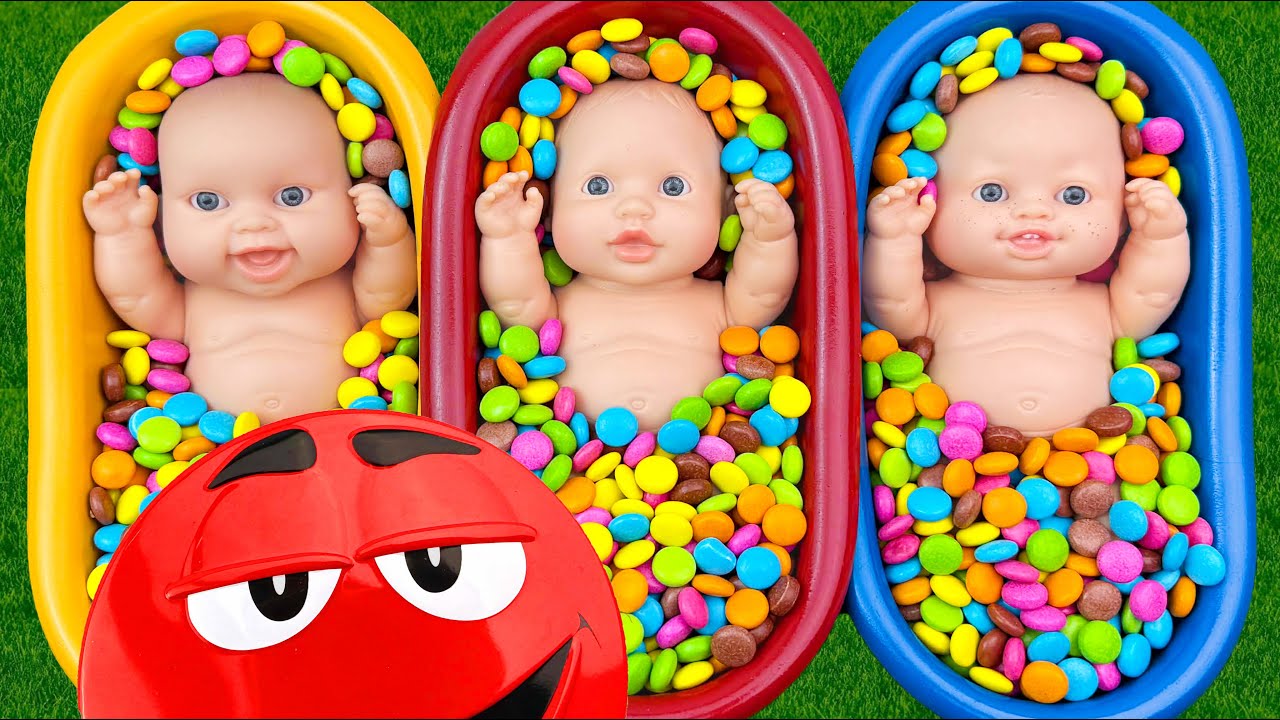 Full of 3 Rainbow BathTubs Candy with M&M's & Magic Slime Cutting Video