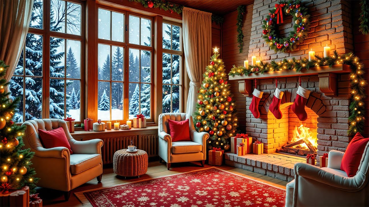 Christmas Music Ambience🎄Instrumental Christmas Music & Crackling Fireplace, Relaxing Holiday Music