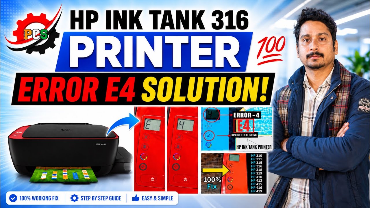 Hp ink Tank 316 Printer Error E4 Solve || Hp Printer Error E4 || Red Light Blink 