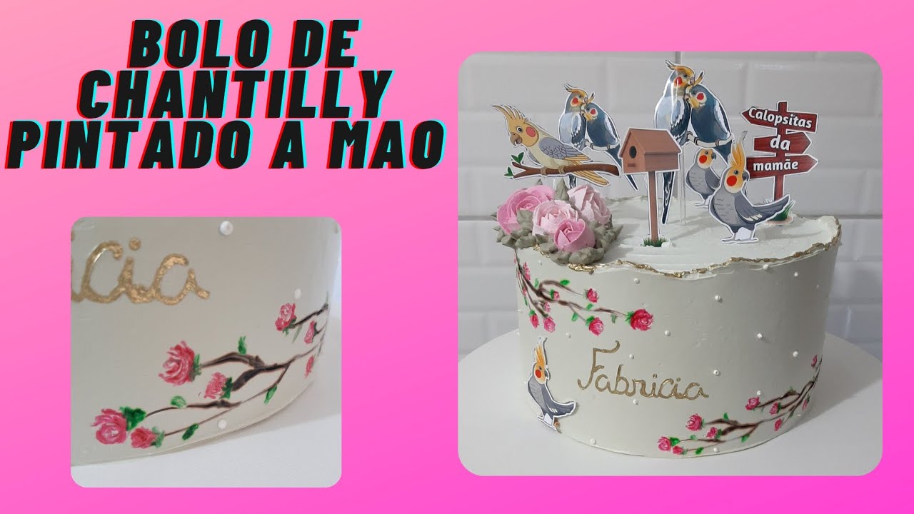 Bolo de chantilly  pintado a mão|pintura em bolo |bolo calopsita |bolo passarinho |pamela bolos