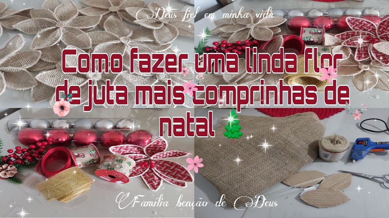 Como fazer uma flor de juta + comprinhas para o natal 🌲