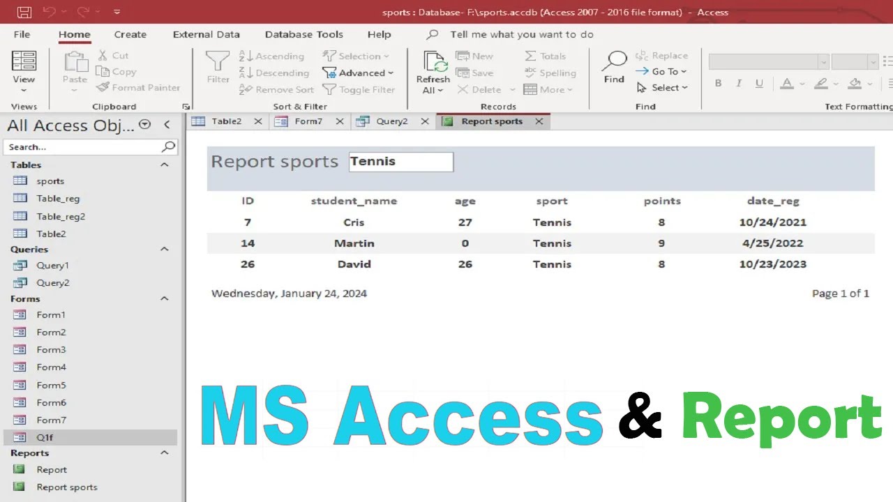 MS Access tutorial- How to filter report using Combo box in Form