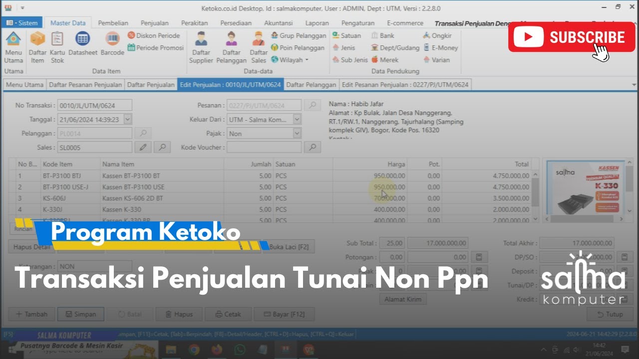 32 - Transaksi Penjualan Tunai Non Ppn