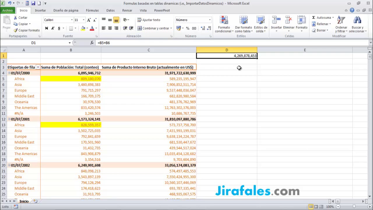 Formulas basadas en tablas dinamicas (i. e. Importar Datos Dinamicos)