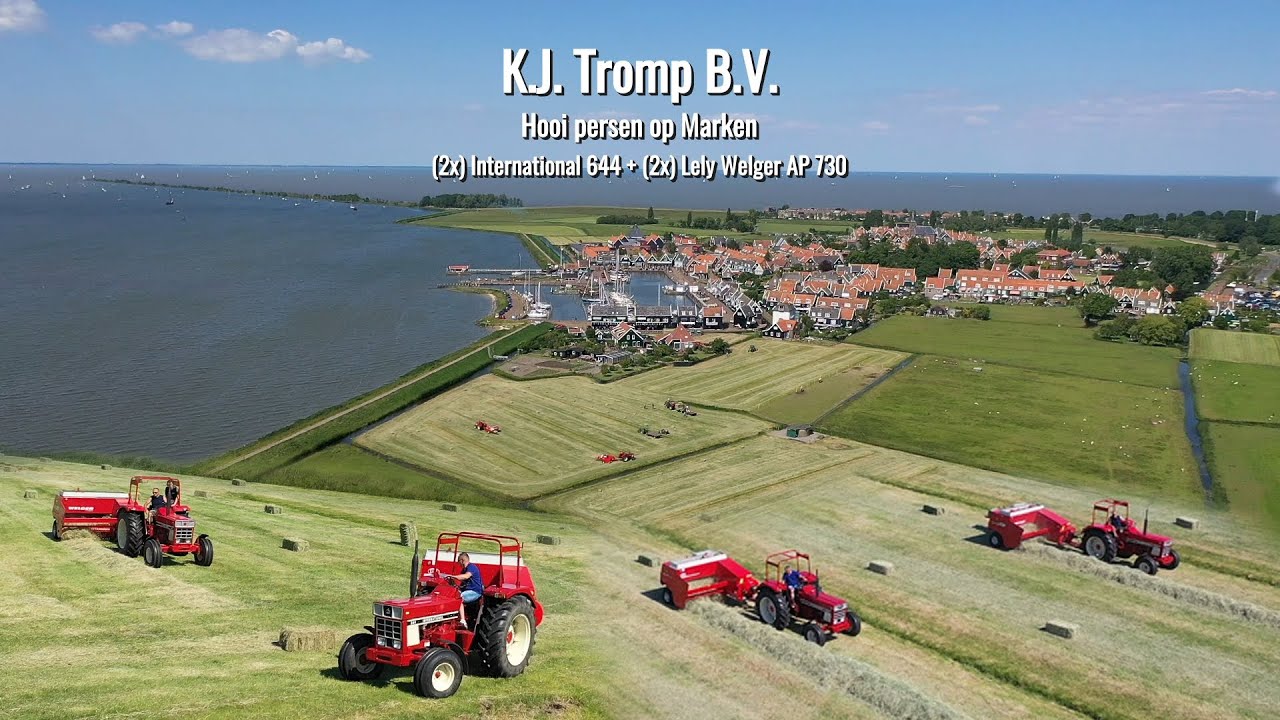 Hooi persen op Marken | 2x Internatinal 644 & Welger AP730 | K.J. Tromp B.V.