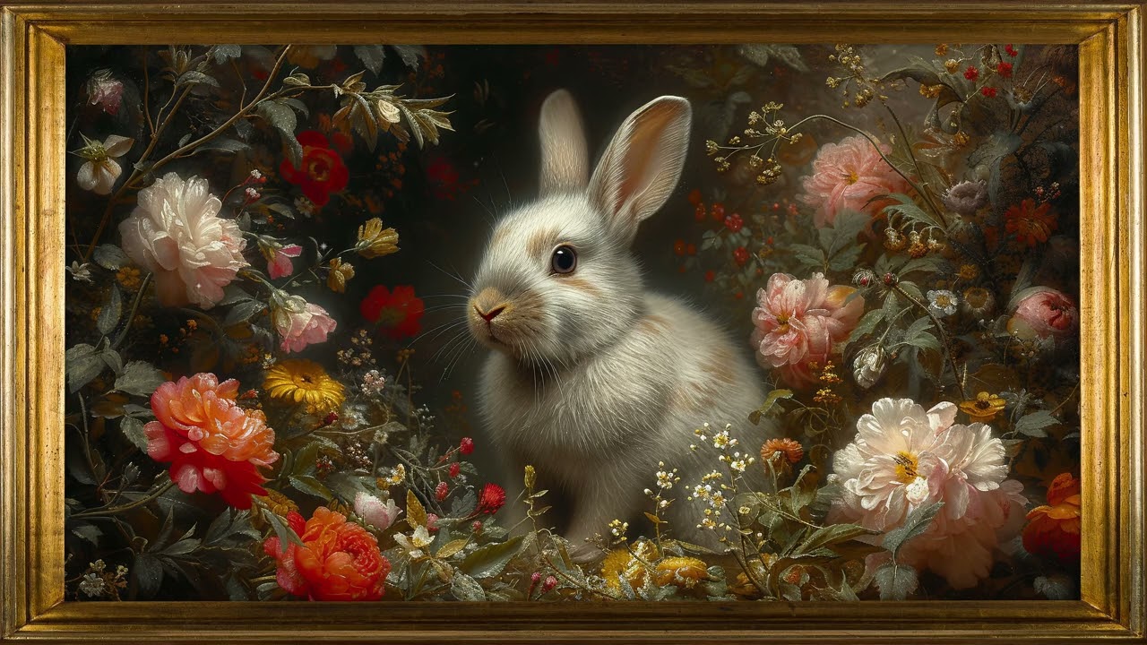 Easter Bunny Painting in Gold Frame 🐇 3 Hours 4K | TV Art Screensaver Gallery