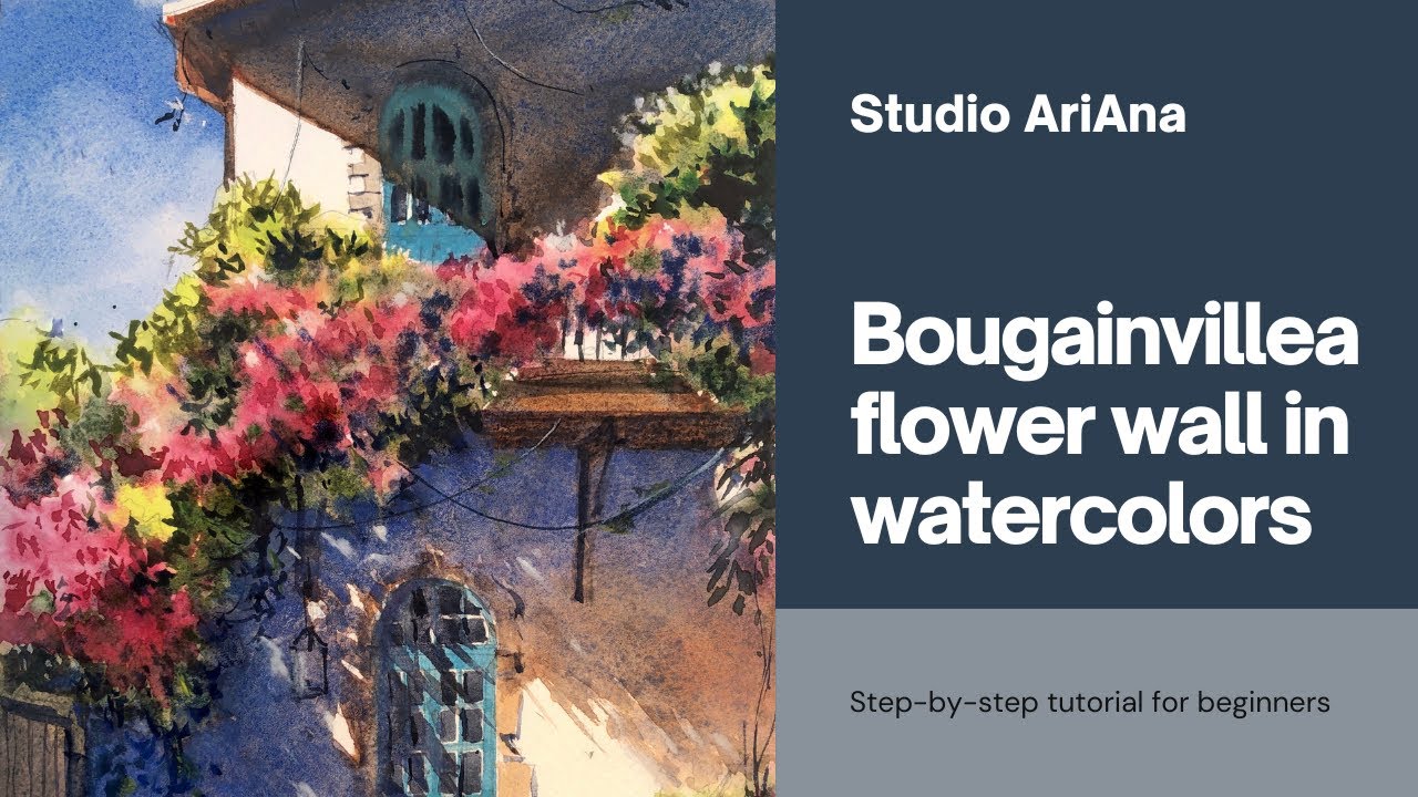Watercolor Painting Tutorial | Wall of bougainvillea flowers| Easy for Beginners