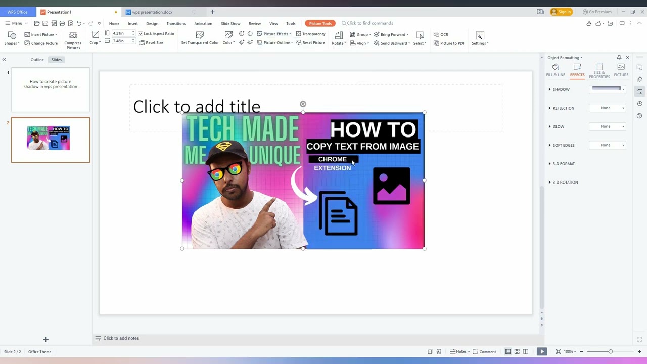 How to create picture shadow effect in wps presentation