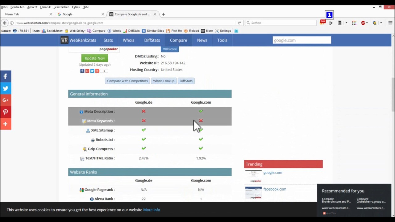 mozilla - Firefox: WebRank SEO Toolbar: Kostenlose Online Pr&uuml;fung Ihrer Homepage
