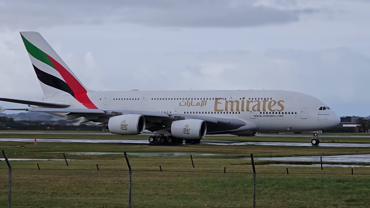Emirates Airbus A380 A6-EUD departing Glasgow International Airport for Dubai #aviation 