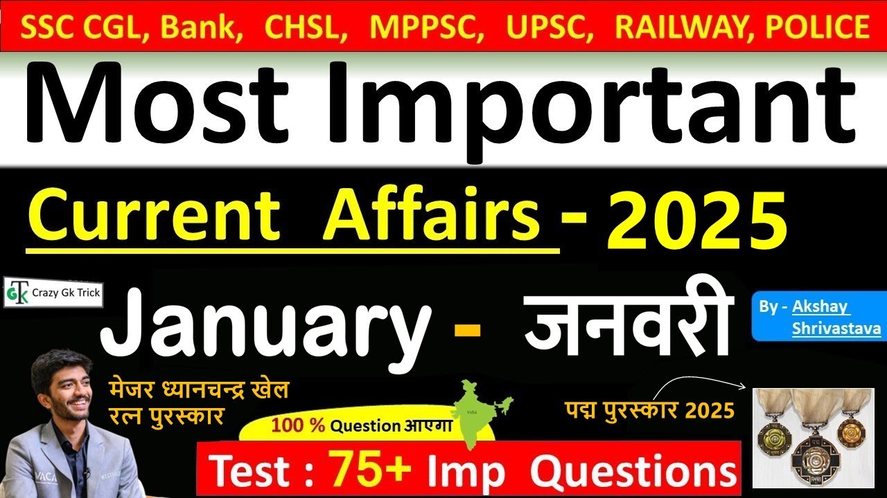 Current Affairs- January 2025 | Imp current affairs 2025 | Monthly Current Affairs  | Akshay sir