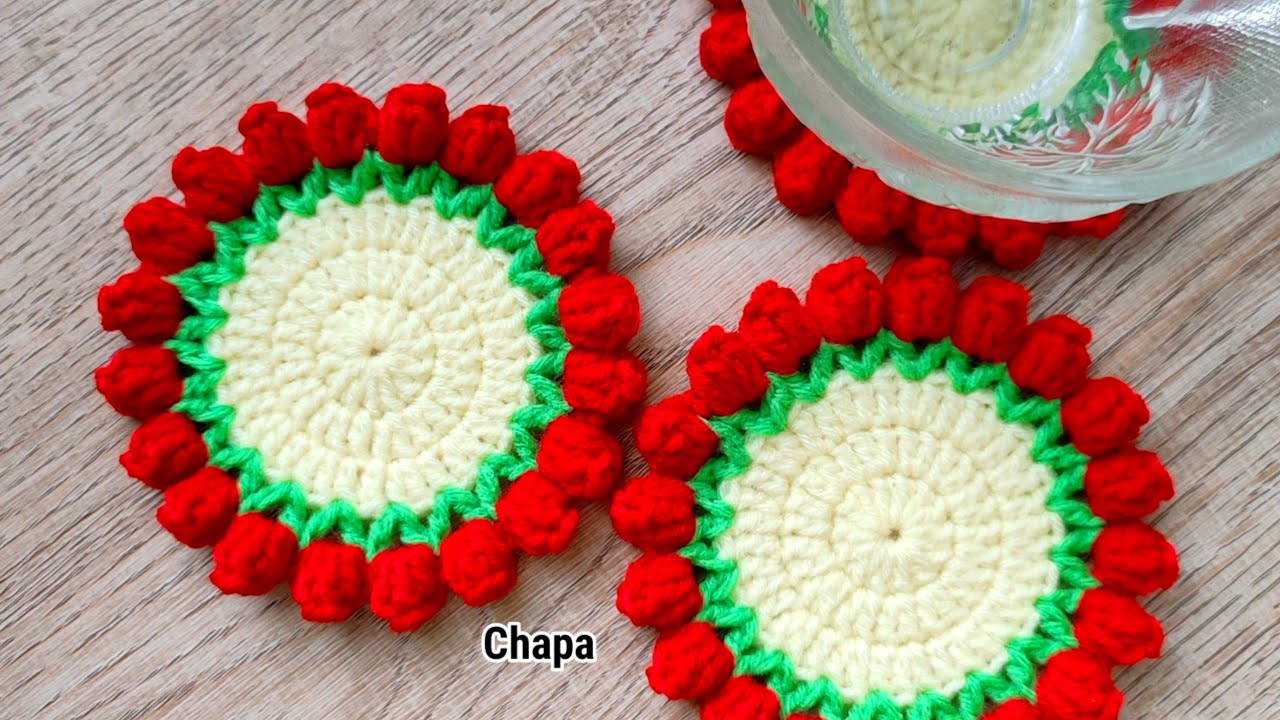 🌷Easy Crochet Tulip Coaster tutorial | Crochet Coaster flower #crochetcoaster #crochettutorial