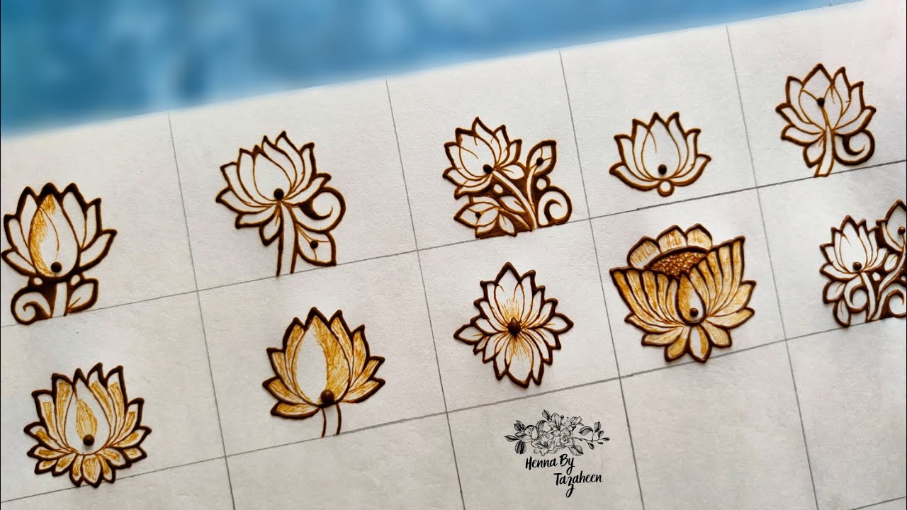 How To : 10 Different Types Of Lotus Henna Flowers || Beautiful Lotus Mehndi Flowers 2023 Day 2