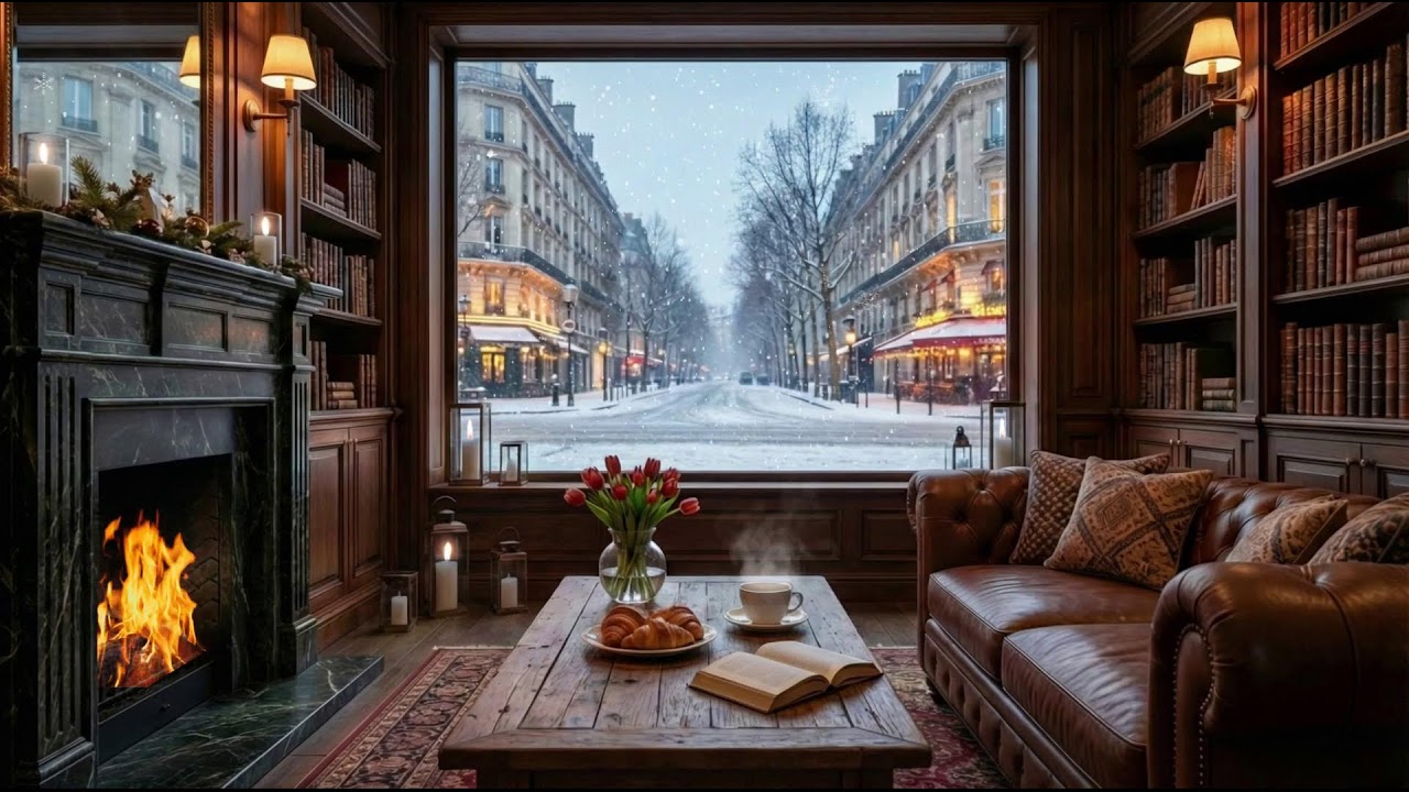 January Winter Jazz Piano ❄️ Snowy Cabin Ambience & Crackling Fireplace for Work and Study