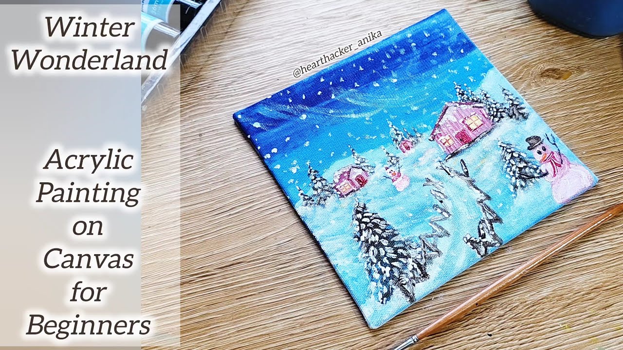 Winter wonderland landscape | Snowman art | Acrylic painting for beginners | Step by step tutorial