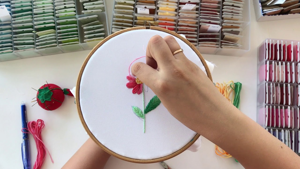 Floral embroidery time lapse - multi colored (variegated) thread
