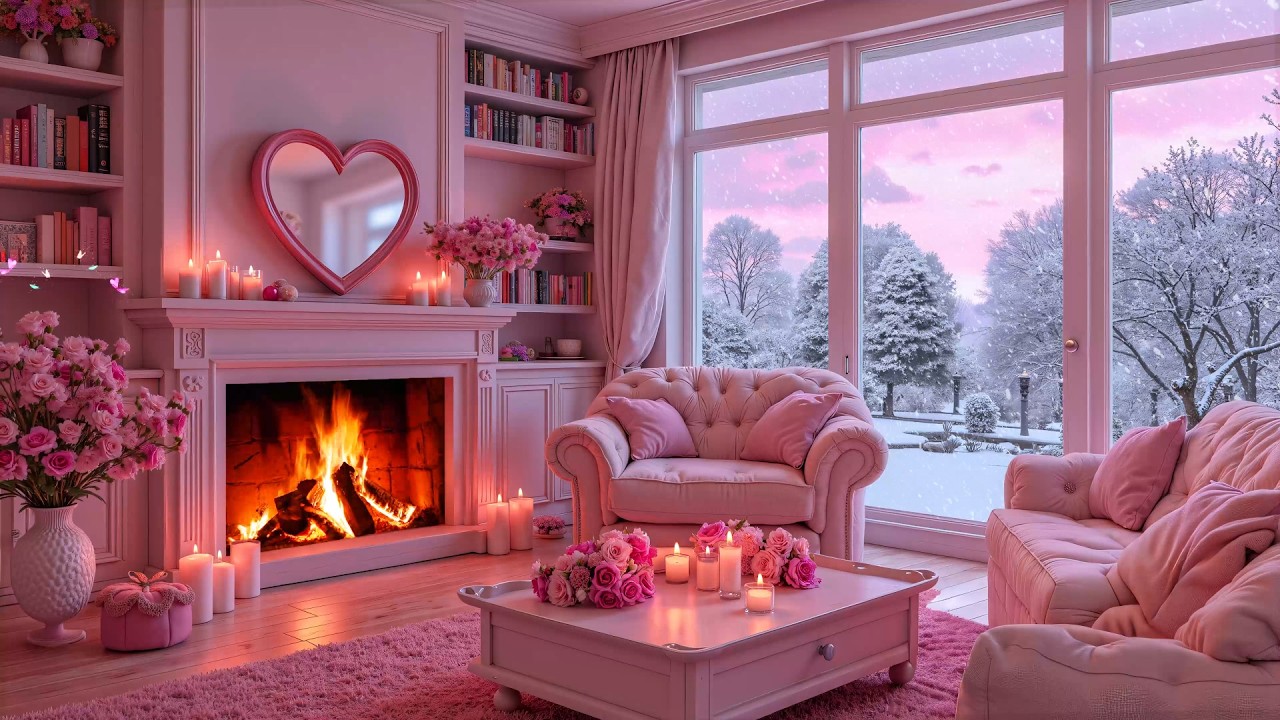 Romantic Valentine’s Day Ambience 💕🌹 Soft Piano Music & Cozy Pink Room for Relaxation and Deep Sleep