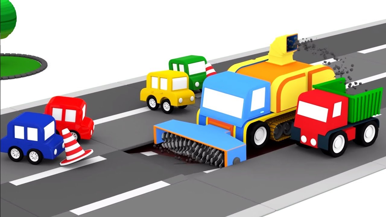Dessin anim&eacute; &eacute;ducatif pour enfants de 4 voitures - la route endommag&eacute;e