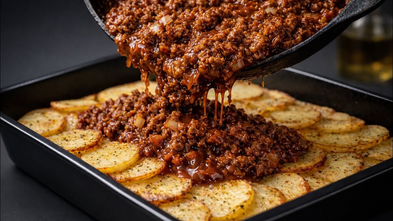 Einfach Kartoffeln mit Hackfleisch belegen – ein schnelles Abendessen, das Ihre Gäste lieben werden!