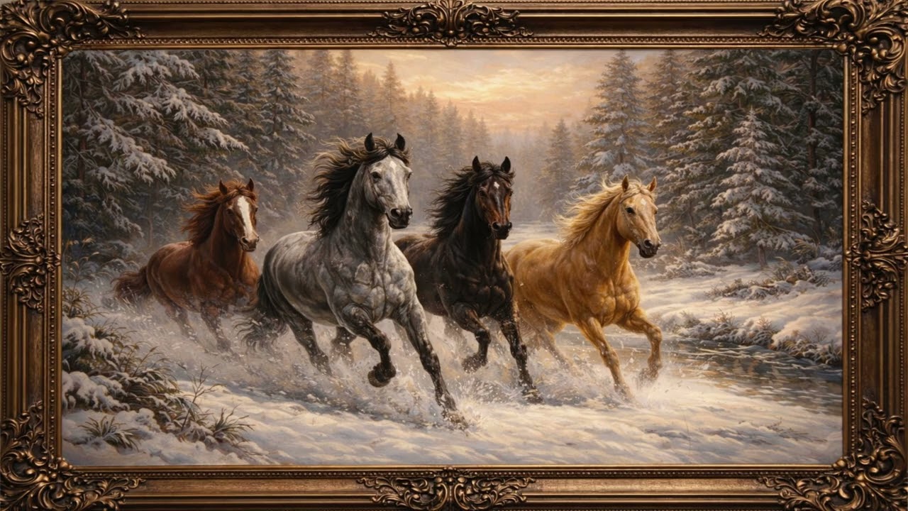 Gallop Through the Winter Wilderness | Winter Ambience, Winter Horses 🐎 Framed Tv Art 