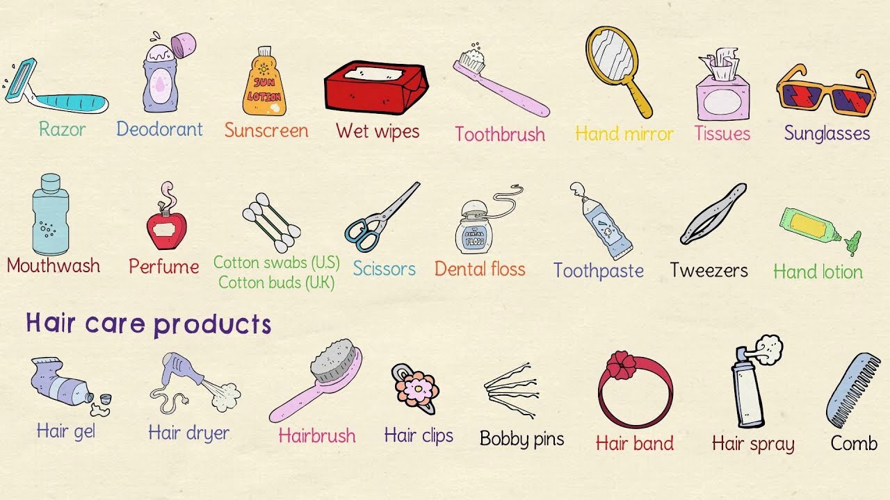 Personal Care Products Vocabulary Words in English
