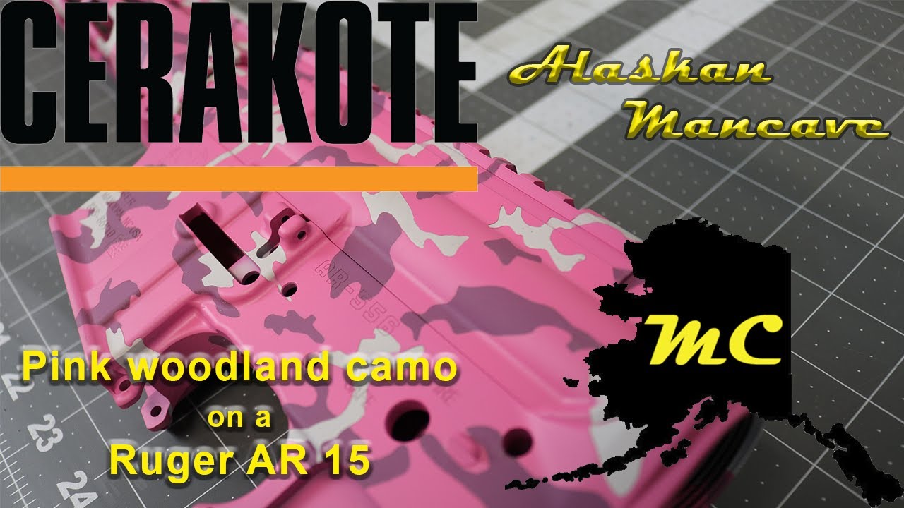Pink Woodland Cammo Stenciled on a Ruger AR 15 with H series Cerakote