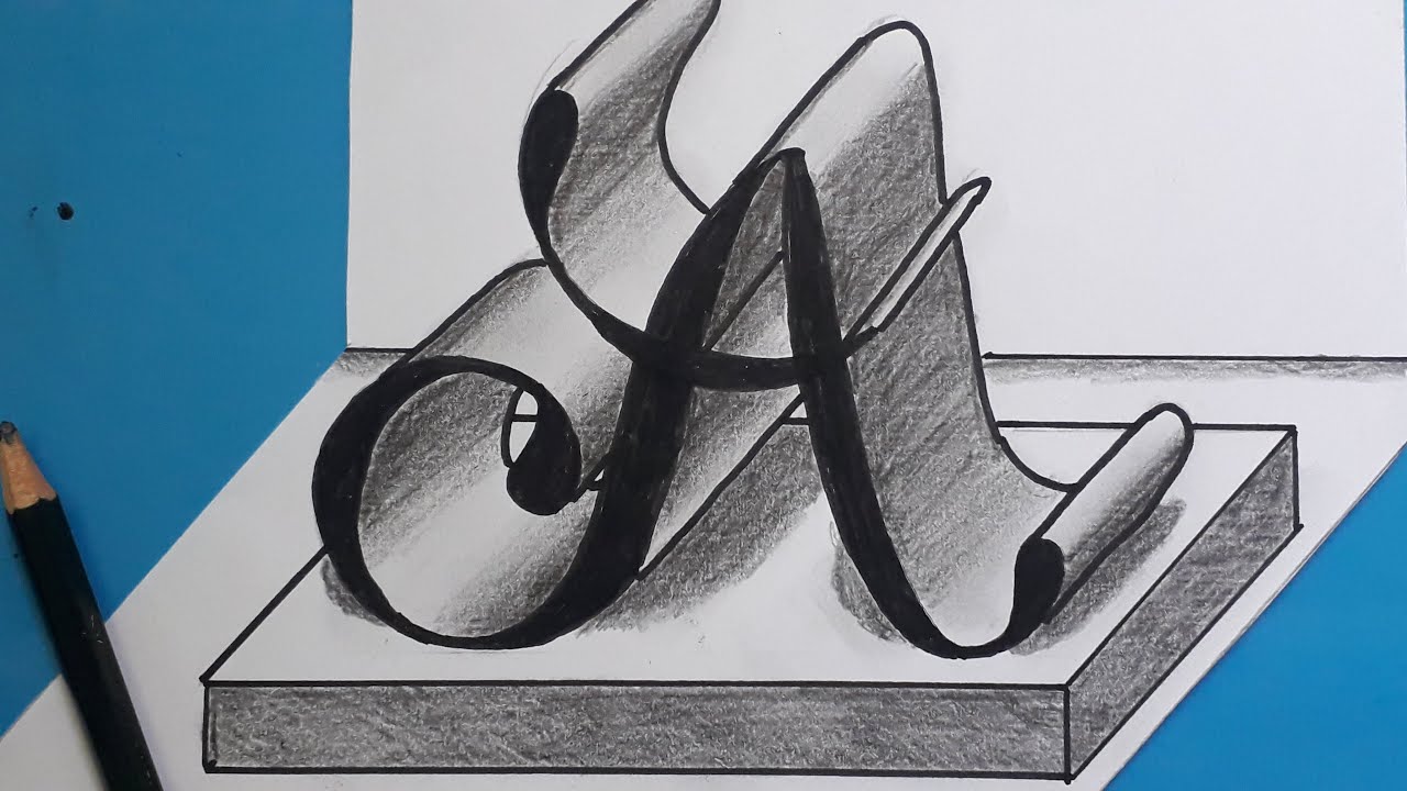 How To Draw 3d Letter A On Flat Paper / Easy Trick Art For Beginners / Writing With Pencil - Marker