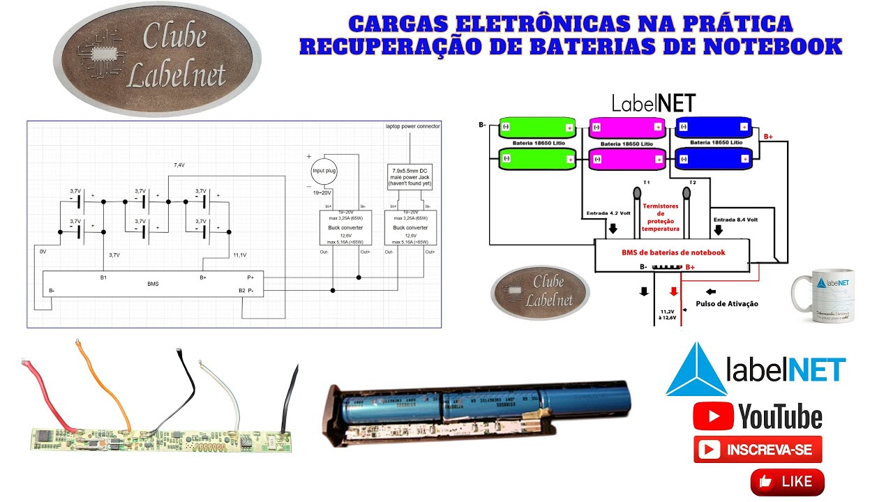 Baterias de Notebook e Cargas Eletrônicas: O Guia Completo para Reparo e Montagem BMS, Células 18650