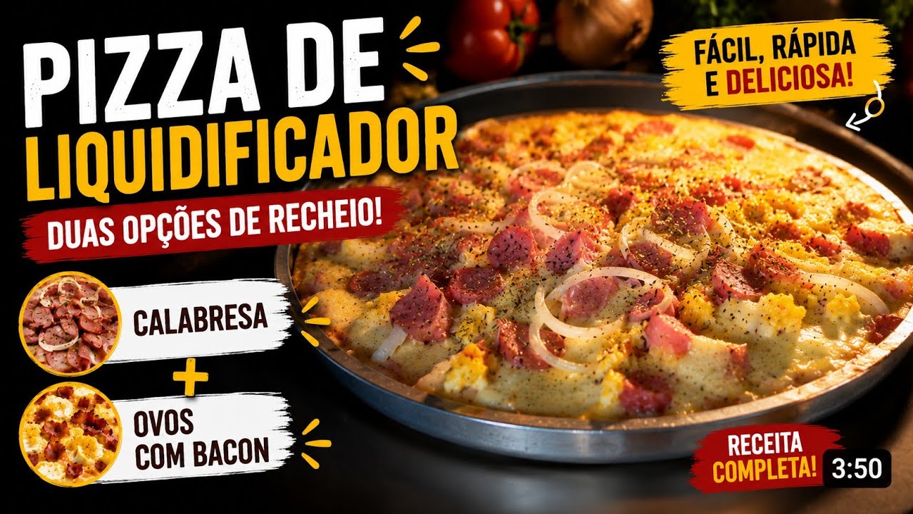 Pizza de liquidificador, duas opções de recheio para você - calabresa e ovos com bacon | @CcMiAlves