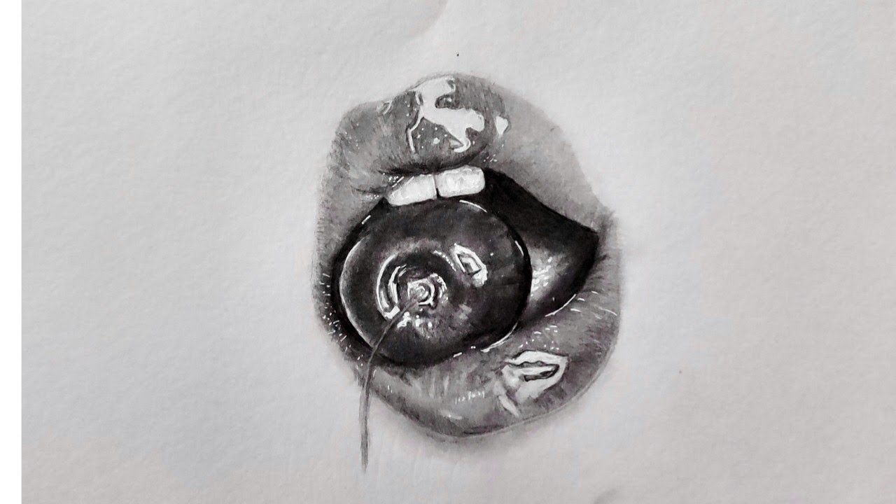 How to draw lips with cherry step by step / lips cherry drawing 😊