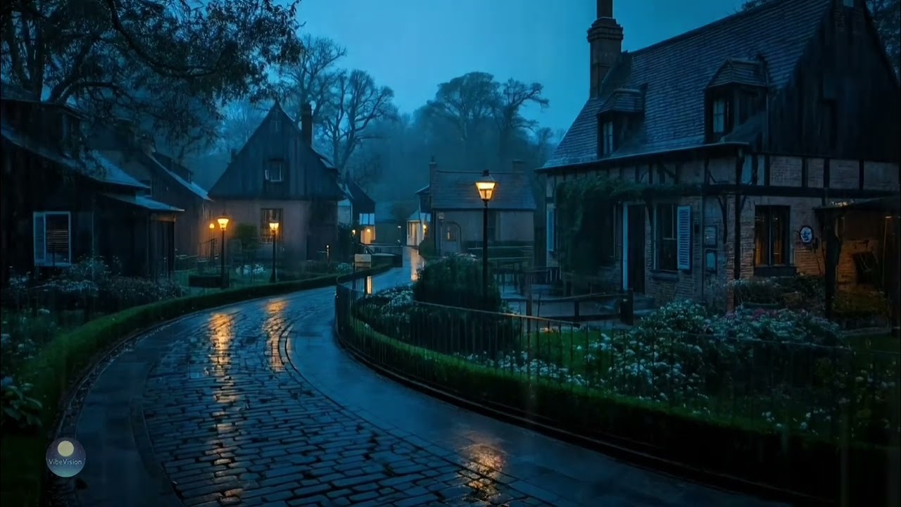 Rainy Village Night Ambience with Soft Lofi Beats – Relax, Study & Sleep