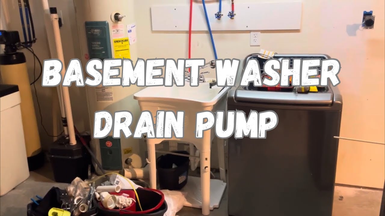 Basement Washer Set Up With Utility Sink Drain Pump.