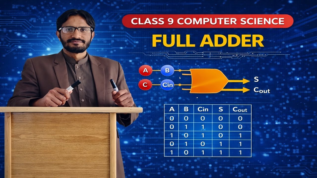 Lec-3.7: Full Adder | Class 9 Computer Science | Truth Table, Logic Circuit & Working Explained